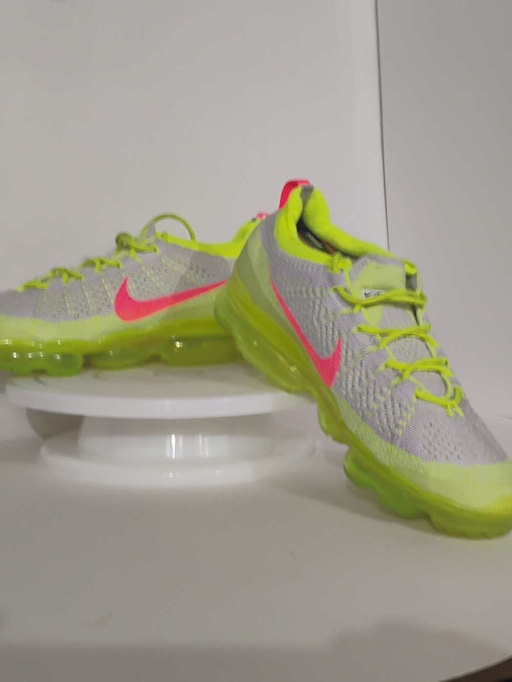 Nike Knit Vapormax Neon Green and Hot Pink Men's Athletic Sneakers